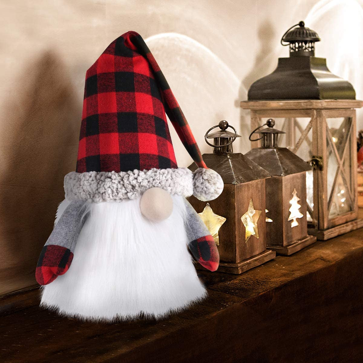 Gnome Christmas Tree Topper, 27.5 Inch Large Swedish Tomte Gnome Christmas Ornaments Santa Gnomes Plush Scandinavian Christmas Decorations Holiday Home Décor with Plaid Hat