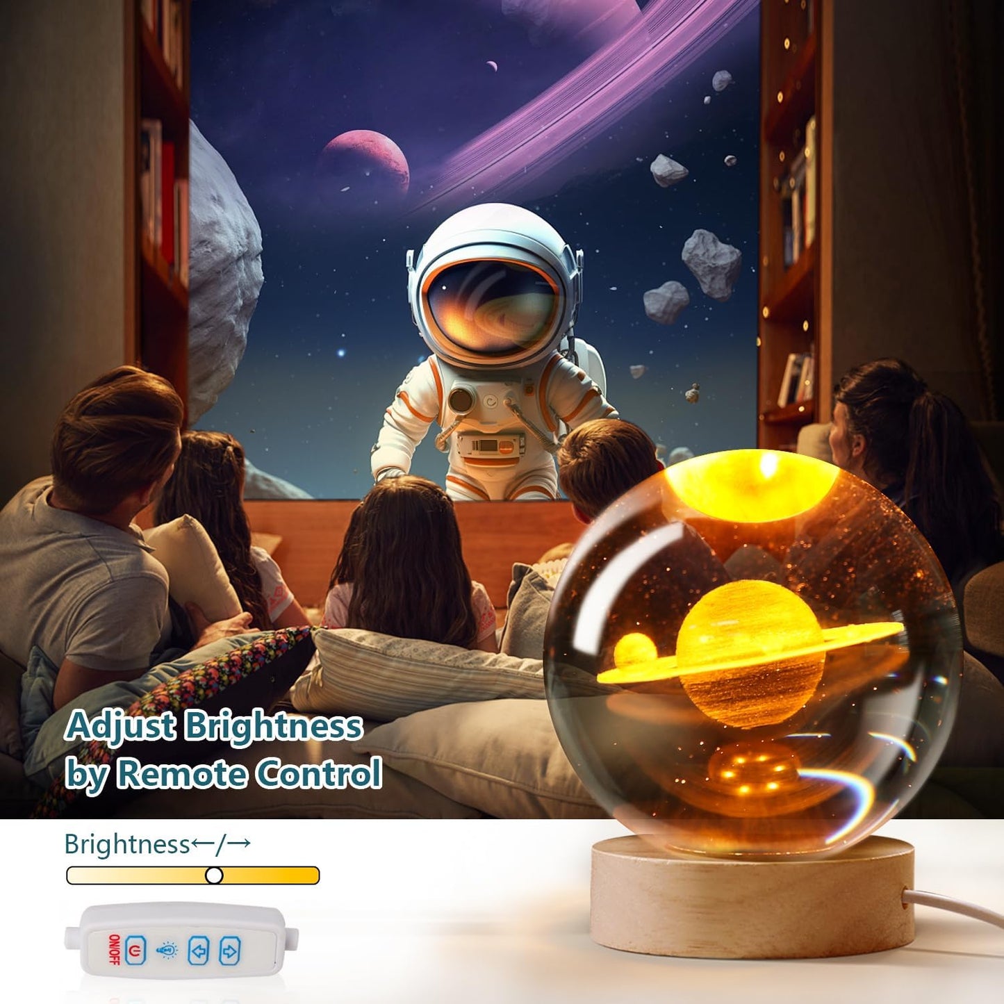 Large 3D Crystal Ball Saturn Night Light Warmwhite Dimmable Switch LED Space Decor Magical Globe Nightlight Kids Bedroom Decor Astronomy Planet Birthday Gift for Teens Boys Girls