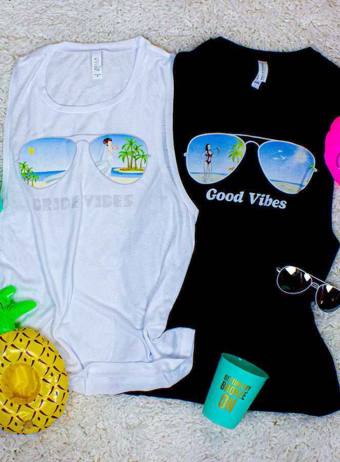 Aviator Bride Vibes 😎  | Beach Vibes - Bachelorette Beach Party Flowy Muscle Tank Tops*