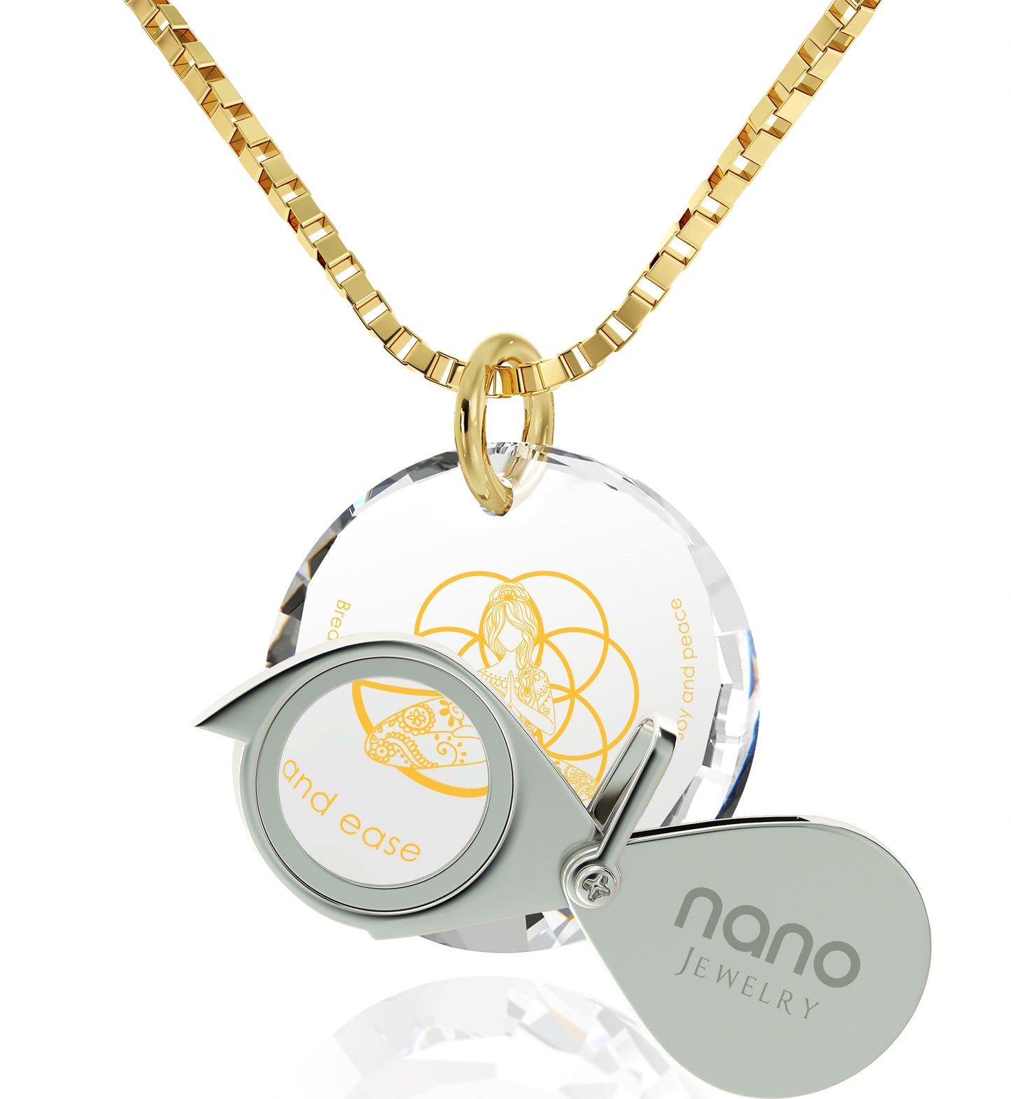 Yoga Charm Necklace Seed of Life Pendant 24k Gold Inscribed CZ*