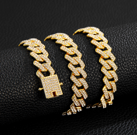 Gold Plated Iced Out Chain*for Men and Women Cuban Chain Necklace