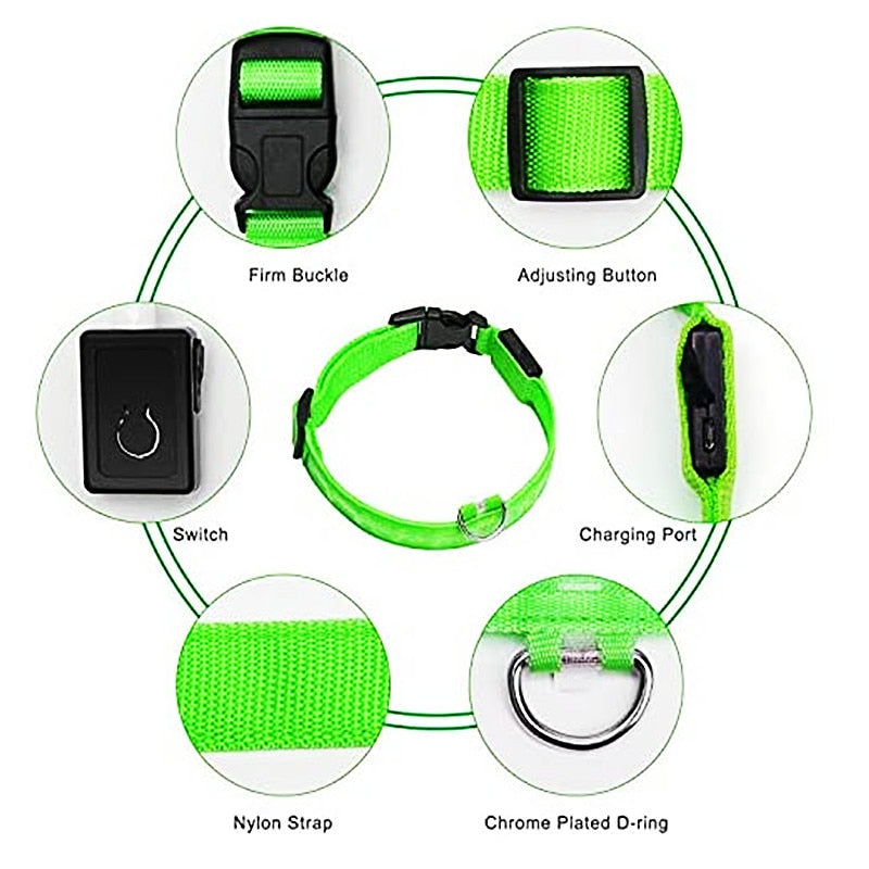 Luminous Dog Collar Glow in the Dark Collar LED Safety Collar *