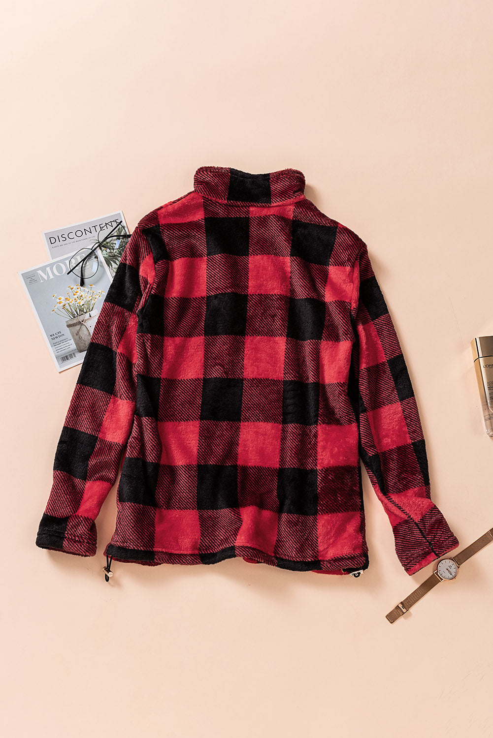 Plaid Print 1/4 Zip Collar Sweatshirt*