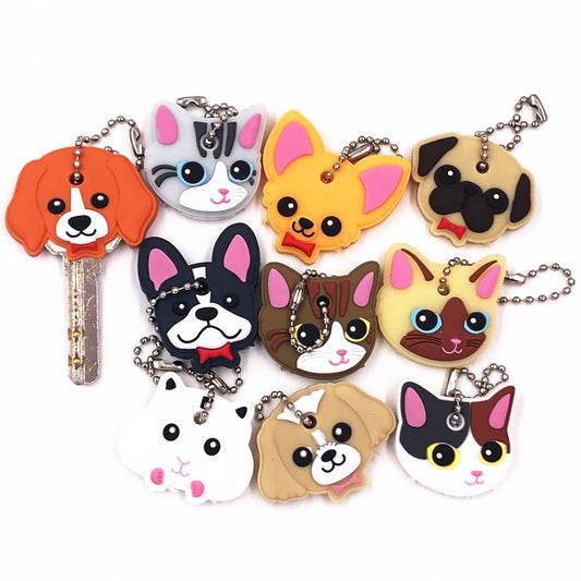 1Pcs Animal Cartoon Key Cover Cap Silicone Key Accessories PVC Soft Dog Cat Key Holder Key Chain For Girl Women Trinket Gift *