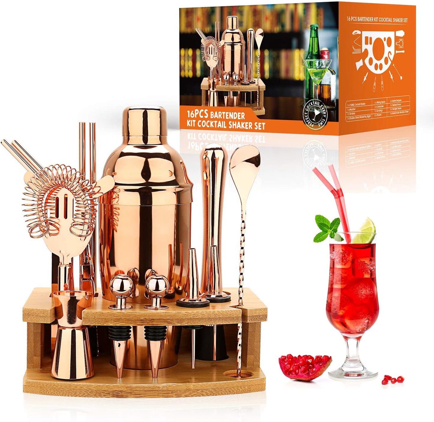 Cocktail Shaker Making Set,16pcs Bartender Kit For Mixer Wine Martini, Stainless Steel Bars Tool, Home Drink Party Accessories*
