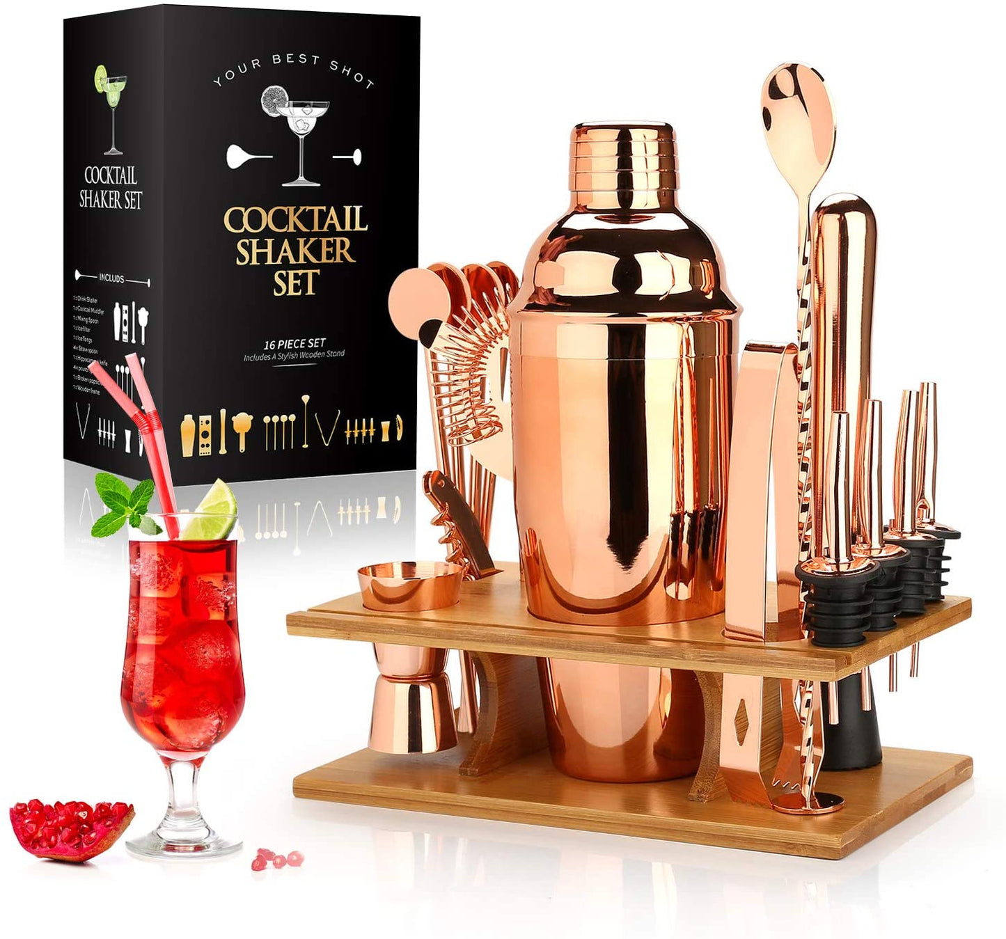 Cocktail Shaker Making Set,16pcs Bartender Kit For Mixer Wine Martini, Stainless Steel Bars Tool, Home Drink Party Accessories*