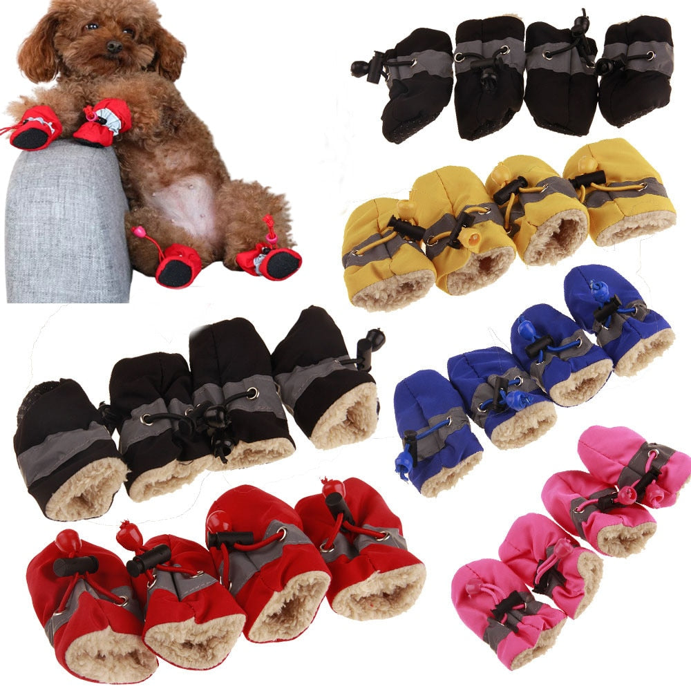 4pcs Antiskid Puppy Shoes Waterproof Winter Pet Dog Anti-slip Rain Snow Boots Footwear Thick Warm For Prewalkers Socks Booties*