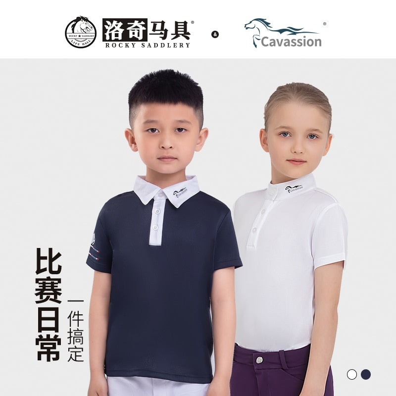 Cavassion Fashion Equestrian T shirt Navy Color Rider Cloth Boy Equestrian T shirt Girl Horse Riding White T shirt8102067*