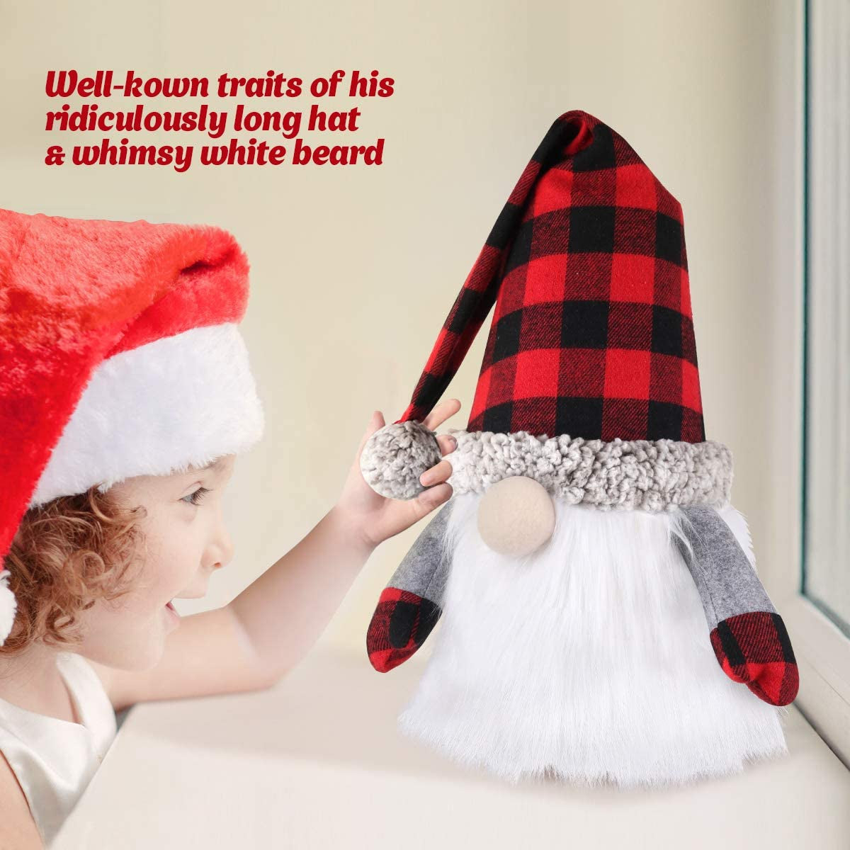 Gnome Christmas Tree Topper, 27.5 Inch Large Swedish Tomte Gnome Christmas Ornaments Santa Gnomes Plush Scandinavian Christmas Decorations Holiday Home Décor with Plaid Hat