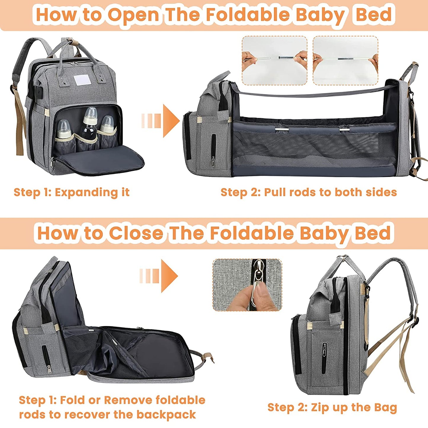 Portable Baby Bed* Travel Crib Baby Bag Diaper Bag