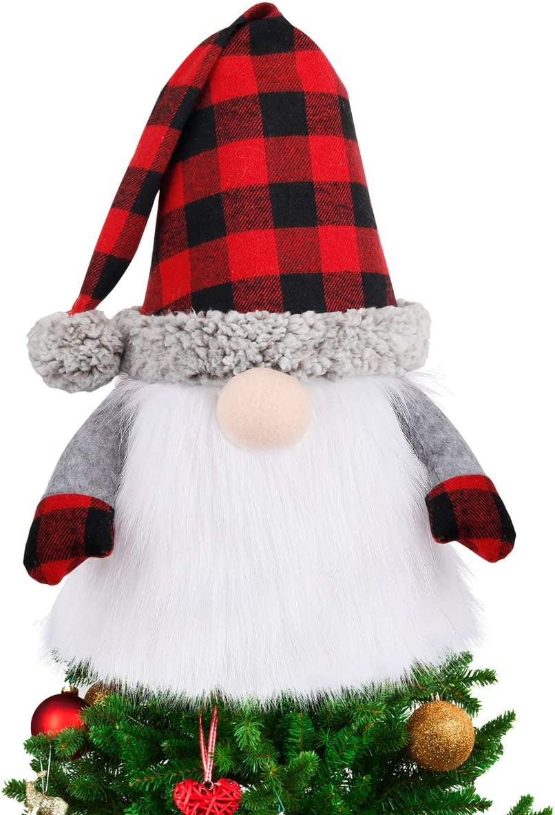 Gnome Christmas Tree Topper, 27.5 Inch Large Swedish Tomte Gnome Christmas Ornaments Santa Gnomes Plush Scandinavian Christmas Decorations Holiday Home Décor with Plaid Hat