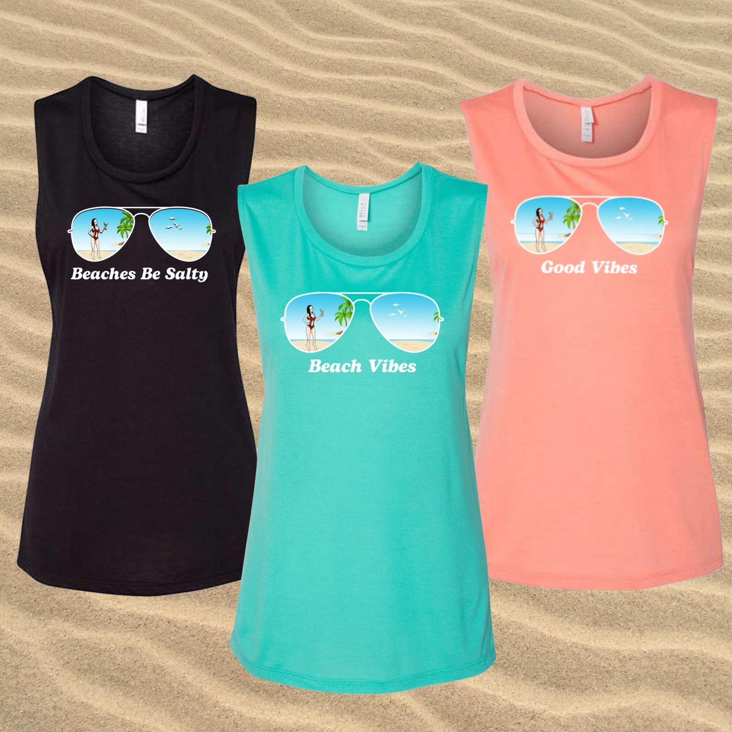 Aviator Bride Vibes 😎  | Beach Vibes - Bachelorette Beach Party Flowy Muscle Tank Tops*