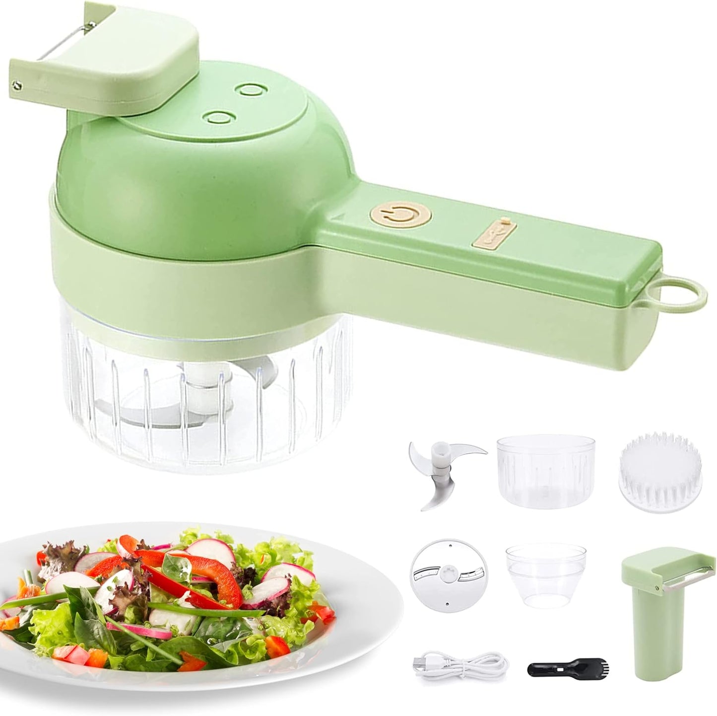 4 in 1 Portable Electric Vegetable Cutter Set Mini Food Slicer and Chopper for Kitchen Multifunctional Wireless Electric Grinder Vegetable Cutter Peeler and Clean Brush Function Multifunctional