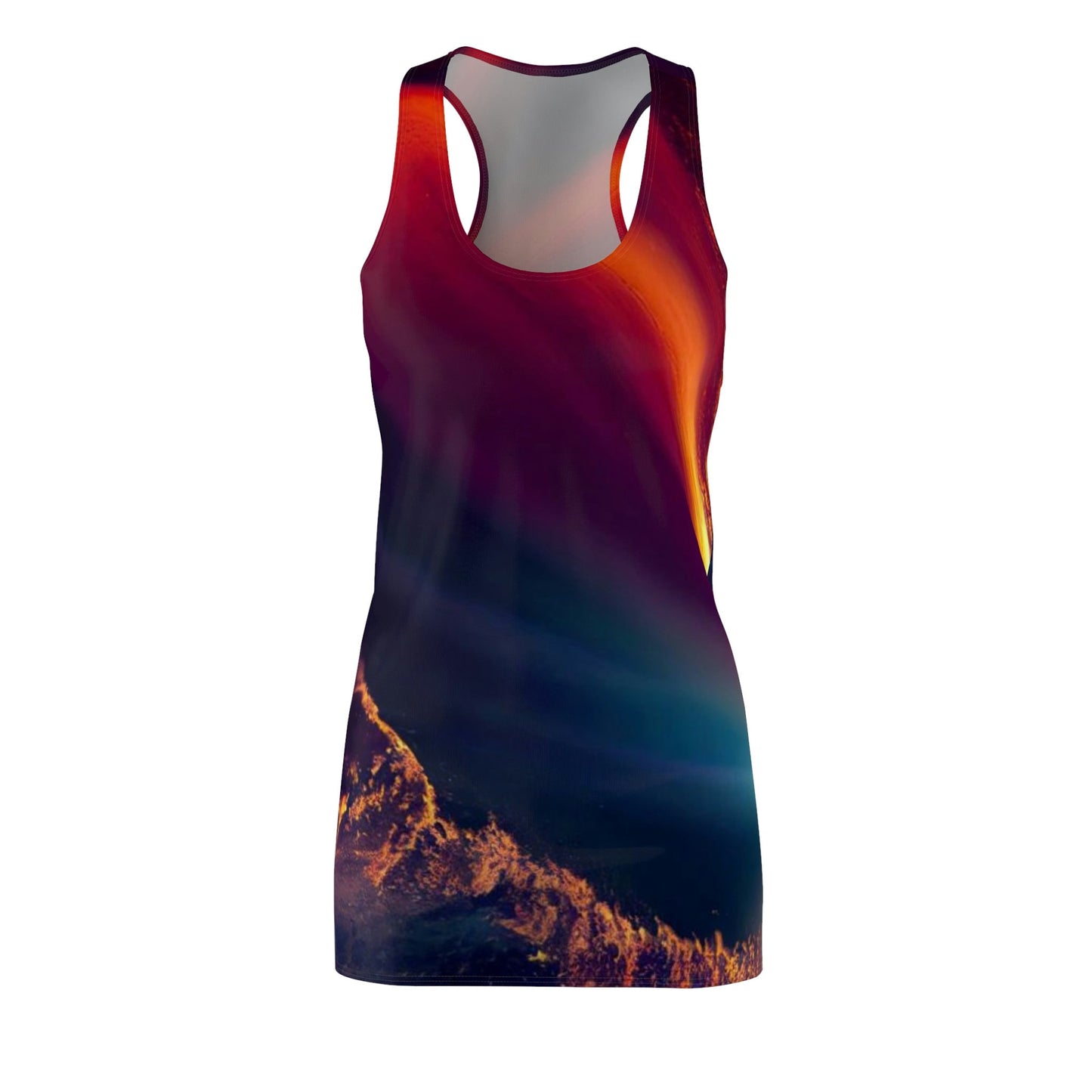 Beautiful Red Waves and Clouds Women's Cut & Sew Racerback Dress*