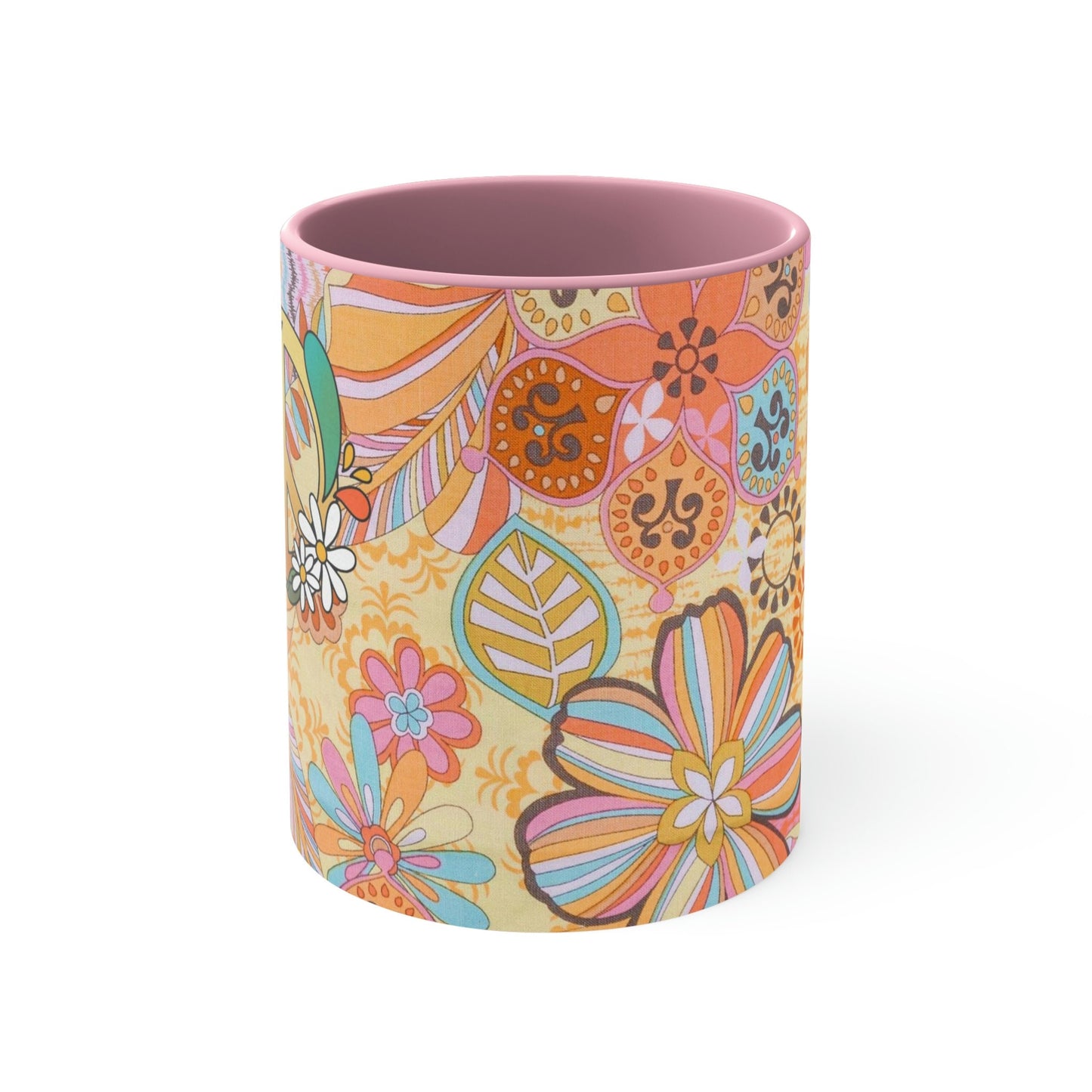 Retro Flowers and Peace Sign Accent Coffee Mug, 11oz*