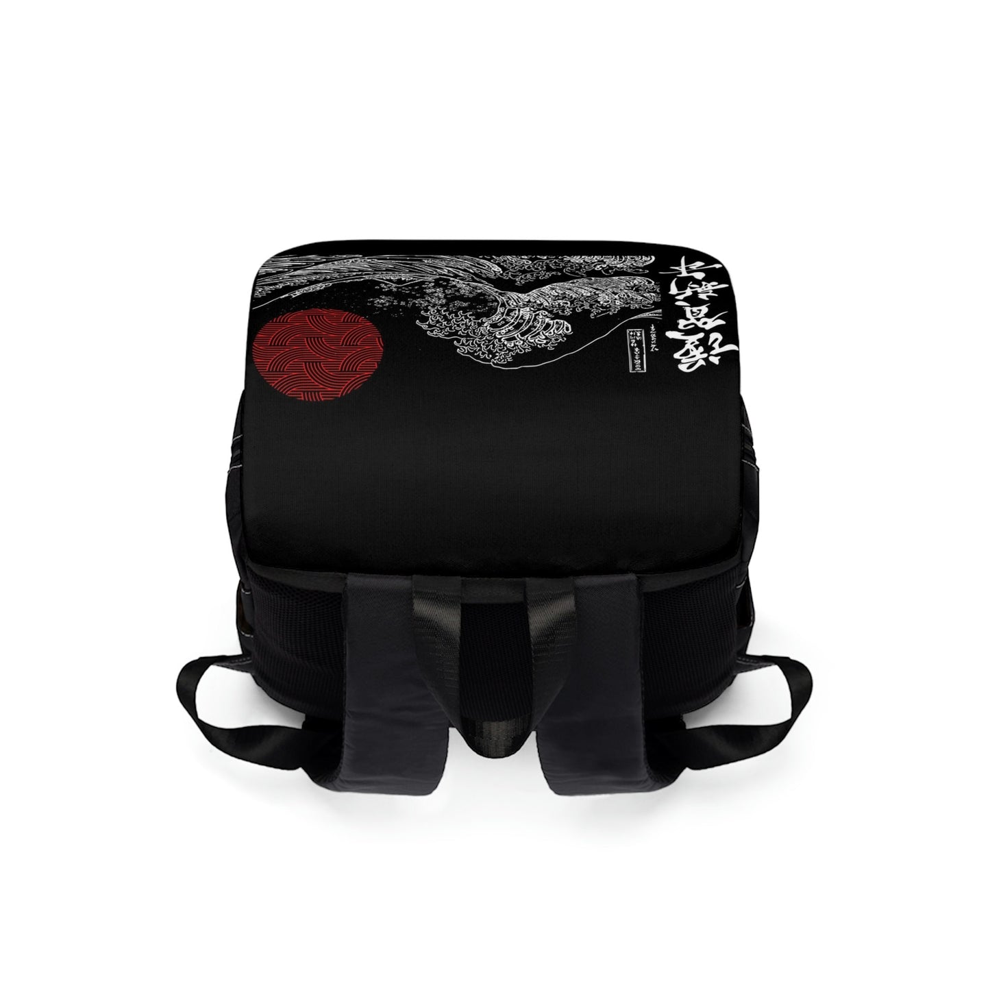 Japanese Waves and Red Sun Unisex Casual Shoulder Backpack *