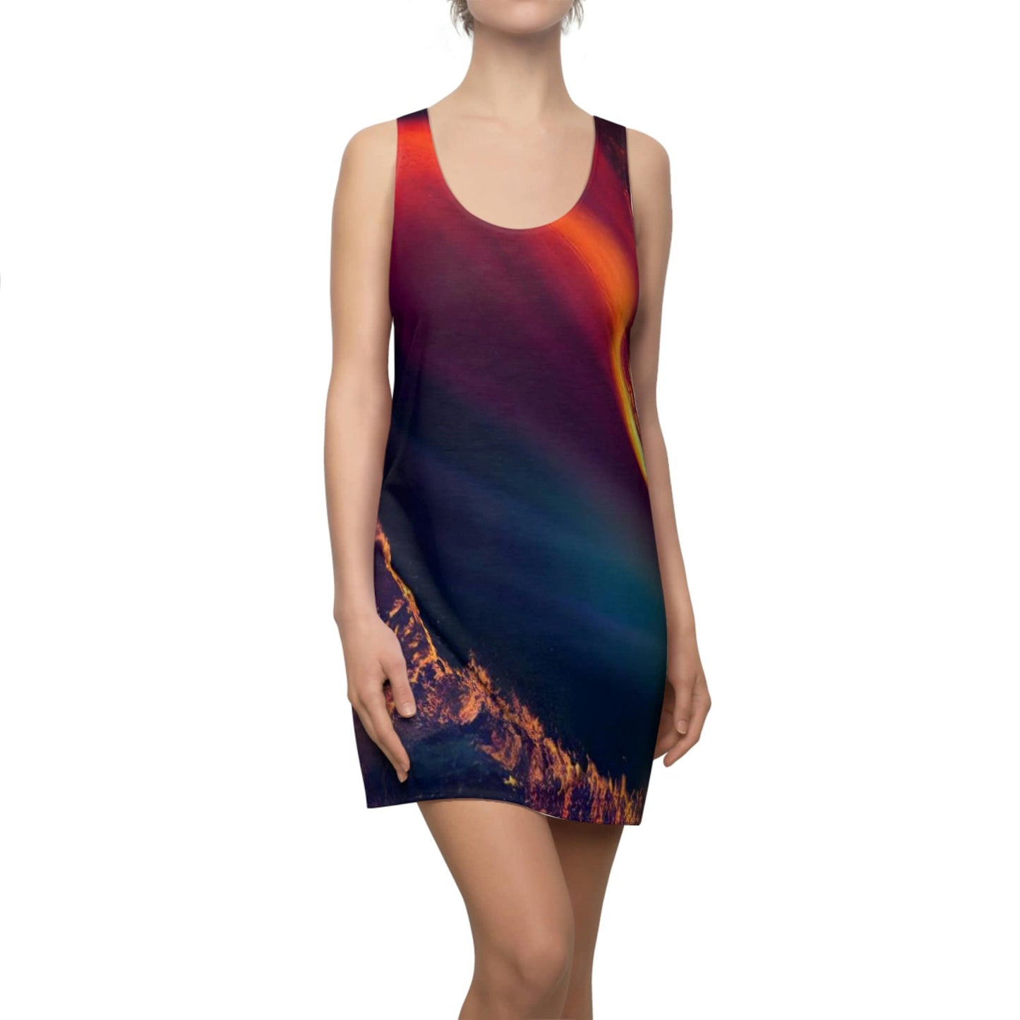 Beautiful Red Waves and Clouds Women's Cut & Sew Racerback Dress*